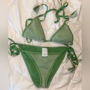 Lucky brand swim green white crotchet triangle bikini